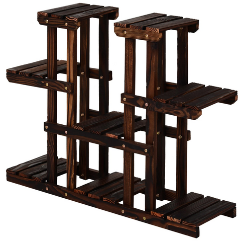 Rootz Plantenrek - Bloementrap - Plantenstandaard - 4 Niveaus - Bruin - Massief Hout - 95 x 25 x 72 cm