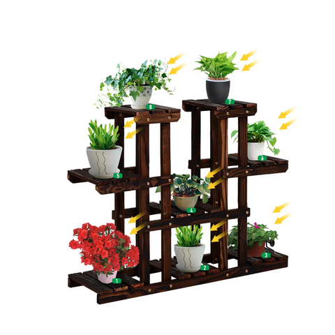 Rootz Plantenrek - Bloementrap - Plantenstandaard - 4 Niveaus - Bruin - Massief Hout - 95 x 25 x 72 cm