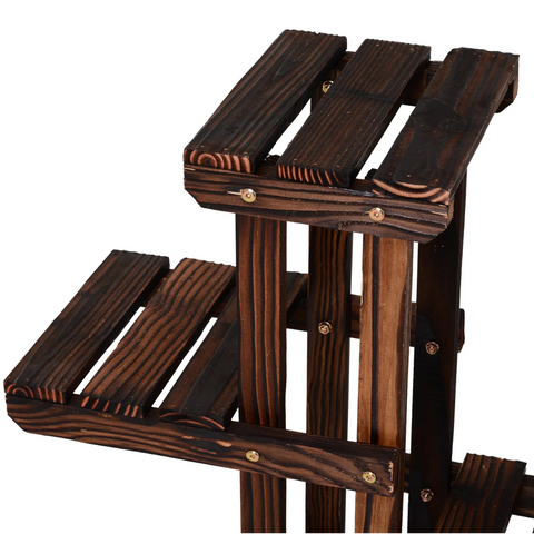 Rootz Plantenrek - Bloementrap - Plantenstandaard - 4 Niveaus - Bruin - Massief Hout - 95 x 25 x 72 cm