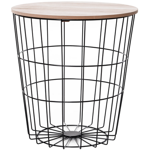 Rootz Salontafel - Bijzettafel - Opbergruimte - Nachtkastje - Mandvorm - Metaal - MDF - Naturel - Zwart - 39,5 x 39,5 x 43 cm