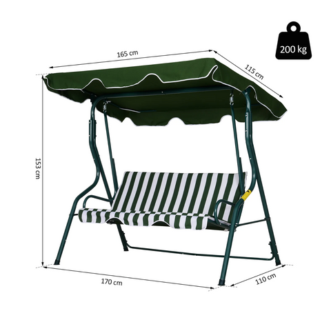 Rootz Garden Swing - Swing Bench - Adjustable Sun Canopy - Metal - Green - White - Polyester - Foam -