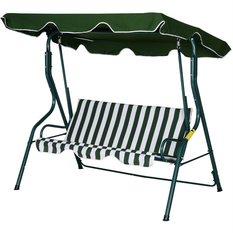 Rootz Garden Swing - Swing Bench - Adjustable Sun Canopy - Metal - Green - White - Polyester - Foam -