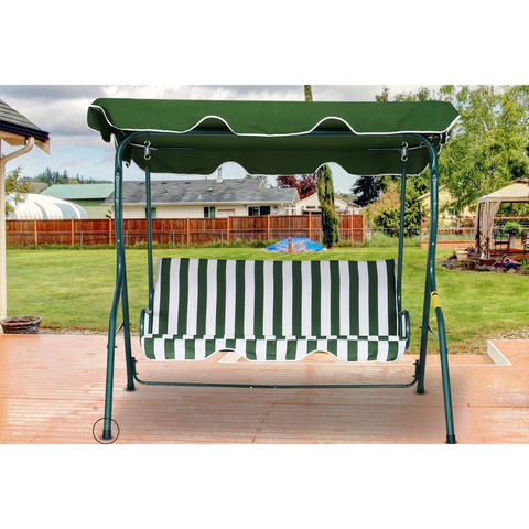Rootz Garden Swing - Swing Bench - Adjustable Sun Canopy - Metal - Green - White - Polyester - Foam -
