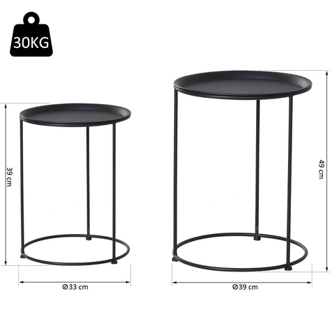 Rootz Side Tables - Coffee Tables - Round Tables - Set Of 2 - Garden Tables - Metal - Black