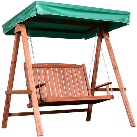 Rootz Gartenschaukel – Schaukelbank – für 2 Personen – Schaukel – Dach – Massivholz – Braun – Grün – 160 x 120 x 165 cm
