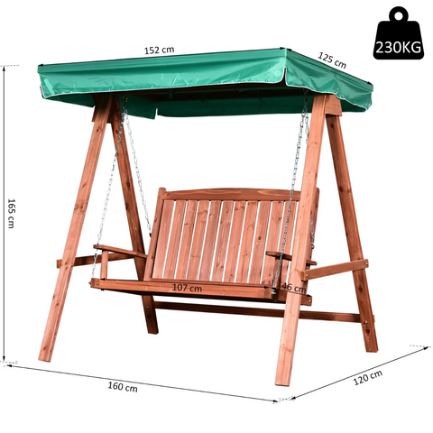Rootz Gartenschaukel – Schaukelbank – für 2 Personen – Schaukel – Dach – Massivholz – Braun – Grün – 160 x 120 x 165 cm