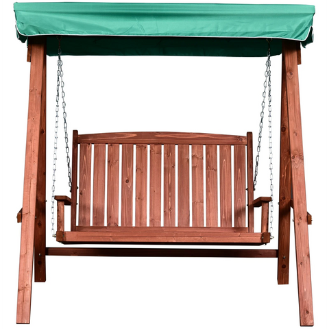 Rootz Gartenschaukel – Schaukelbank – für 2 Personen – Schaukel – Dach – Massivholz – Braun – Grün – 160 x 120 x 165 cm