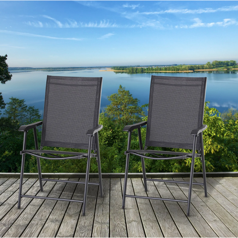 Rootz Gartenstühle – Klappstühle – 2er-Set – Armlehnen – Campingstuhl – Metall – Schwarz – 58 x 64 x 94 cm