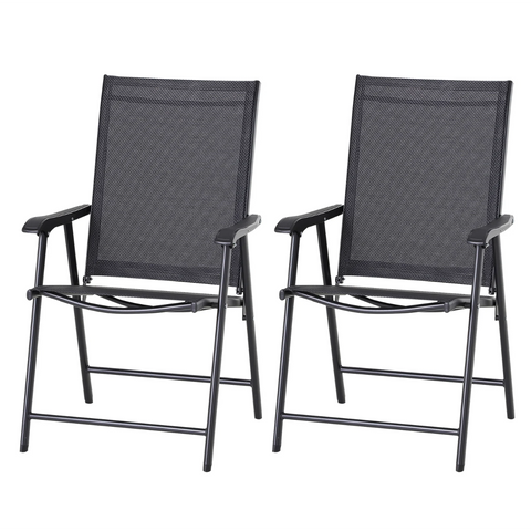 Rootz Gartenstühle – Klappstühle – 2er-Set – Armlehnen – Campingstuhl – Metall – Schwarz – 58 x 64 x 94 cm