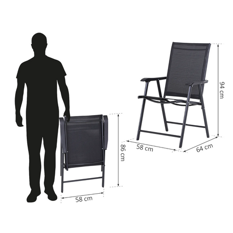 Rootz Gartenstühle – Klappstühle – 2er-Set – Armlehnen – Campingstuhl – Metall – Schwarz – 58 x 64 x 94 cm