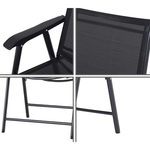 Rootz Gartenstühle – Klappstühle – 2er-Set – Armlehnen – Campingstuhl – Metall – Schwarz – 58 x 64 x 94 cm