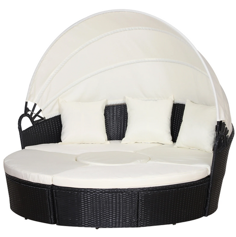 Rootz Zonne-Island - Lounge set - Rattan - Canopy - Seating group - Cushions - Metal - Cream - Black - 180 x 175 x 147 cm