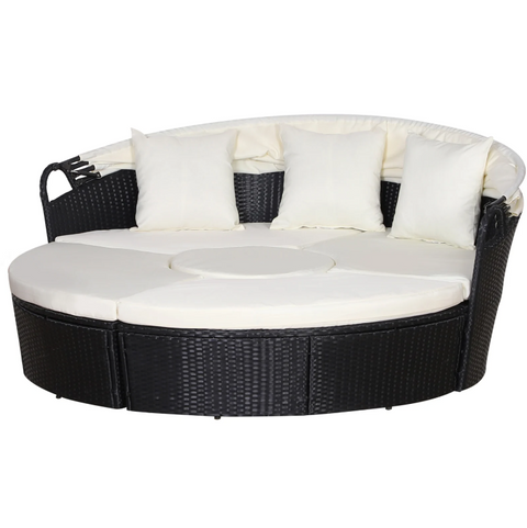 Rootz Zonne-Island - Lounge set - Rattan - Canopy - Seating group - Cushions - Metal - Cream - Black - 180 x 175 x 147 cm