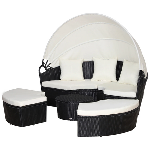 Rootz Zonne-Island - Lounge set - Rattan - Canopy - Seating group - Cushions - Metal - Cream - Black - 180 x 175 x 147 cm