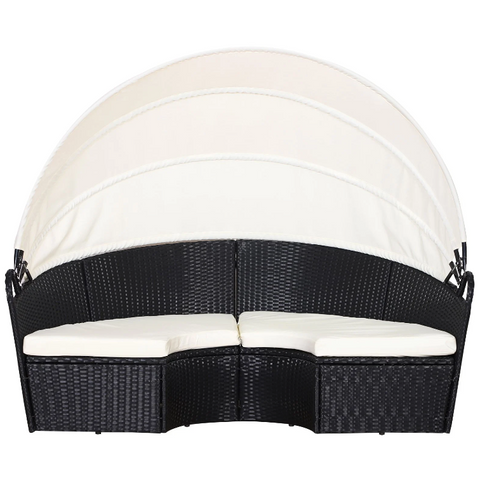 Rootz Zonne-Island - Lounge set - Rattan - Canopy - Seating group - Cushions - Metal - Cream - Black - 180 x 175 x 147 cm