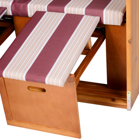 Rootz Strandstuhl – Loungesessel – Liege – Getränkehalter – Fußstütze – Baldachin – verstellbare Rückenlehne – Rattan – Rot – Weiß – Metall – Holz – 118 x 79 x 150 cm