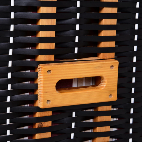 Rootz Strandstuhl – Loungesessel – Liege – Getränkehalter – Fußstütze – Baldachin – verstellbare Rückenlehne – Rattan – Rot – Weiß – Metall – Holz – 118 x 79 x 150 cm