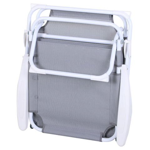 Rootz Liegestuhl – Loungesessel – Strandstuhl – klappbar – 4-lagig – Armlehne – Netz – Stoff – Grau – 160 x 66 x 80 cm