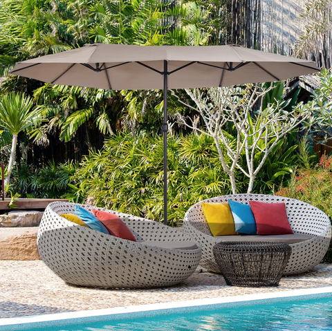 Rootz Parasol - Market Parasol - Large Parasol - Double Parasol - Water-repellent - Polyester - Green/Cream/Grey/Coffee/Black/Red - L460 x W270 x H240 cm