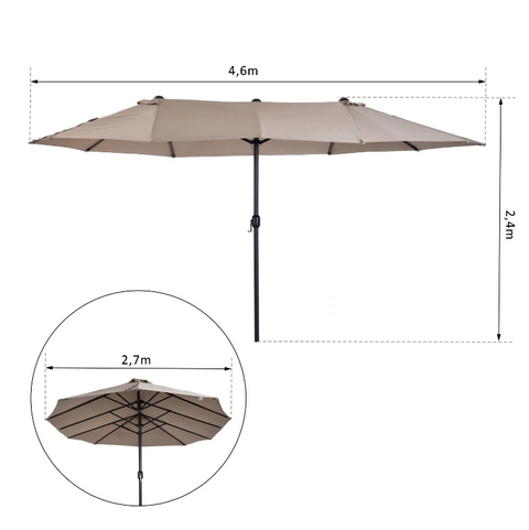 Rootz Parasol - Market Parasol - Large Parasol - Double Parasol - Water-repellent - Polyester - Green/Cream/Grey/Coffee/Black/Red - L460 x W270 x H240 cm