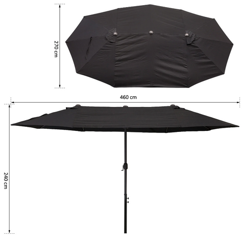 Rootz Parasol - Market Parasol - Large Parasol - Double Parasol - Water-repellent - Polyester - Green/Cream/Grey/Coffee/Black/Red - L460 x W270 x H240 cm
