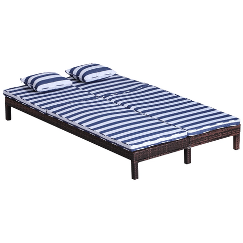 Rootz Lounger - Loungebed - Ligbed - 2-Persoons - 5-Laags - Metaal - Blauw - Wit - Rotan - Bruin - 195 x 120 x 28 cm 
