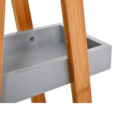 Rootz Bathroom Shelf - Storage Rack - 3 Levels - Ladder - Storage Shelf - Bamboo - Gray - MDF - 30 x 18 x 81 cm