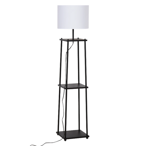 Rootz Floor Lamp - Mood Lighting - High Lamp - Storage Space - 3 Levels - Cotton - Polyester - Metal - Black - 34.5 x 34.5 x 150 cm