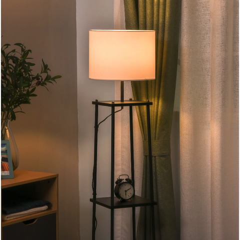 Rootz Floor Lamp - Mood Lighting - High Lamp - Storage Space - 3 Levels - Cotton - Polyester - Metal - Black - 34.5 x 34.5 x 150 cm