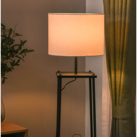 Rootz Floor Lamp - Mood Lighting - High Lamp - Storage Space - 3 Levels - Cotton - Polyester - Metal - Black - 34.5 x 34.5 x 150 cm