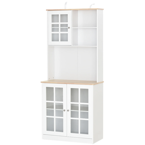 Rootz Kitchen Cabinet - Worktop - Storage Cabinet - Glass Door - Storage Space - MDF - White - Natural - 80 x 37 x 183 cm