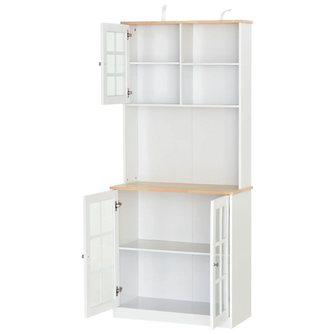 Rootz Kitchen Cabinet - Worktop - Storage Cabinet - Glass Door - Storage Space - MDF - White - Natural - 80 x 37 x 183 cm