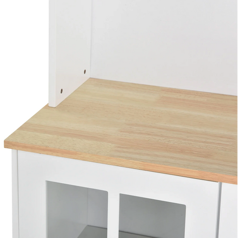 Rootz Kitchen Cabinet - Worktop - Storage Cabinet - Glass Door - Storage Space - MDF - White - Natural - 80 x 37 x 183 cm