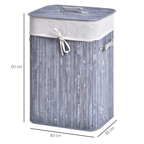 Rootz 72L Laundry basket - Laundry box - Washbasin - Angular - Brown / Gray - Bamboo - Lid - 40 x 30 x 60 cm