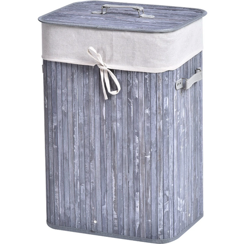 Rootz 72L Laundry basket - Laundry box - Washbasin - Angular - Brown / Gray - Bamboo - Lid - 40 x 30 x 60 cm