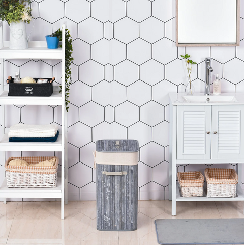 Rootz 72L Laundry basket - Laundry box - Washbasin - Angular - Brown / Gray - Bamboo - Lid - 40 x 30 x 60 cm