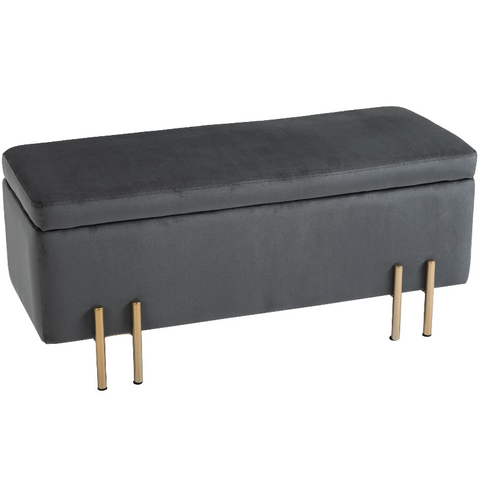 Rootz Hocker - Footstool - Stool - Storage Space - Upholstered - Dark Gray - Iron - 100 x 40 x 42 cm