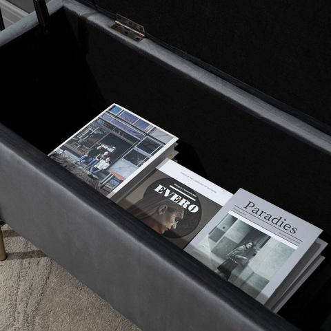 Rootz Hocker - Footstool - Stool - Storage Space - Upholstered - Dark Gray - Iron - 100 x 40 x 42 cm