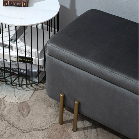 Rootz Hocker - Footstool - Stool - Storage Space - Upholstered - Dark Gray - Iron - 100 x 40 x 42 cm