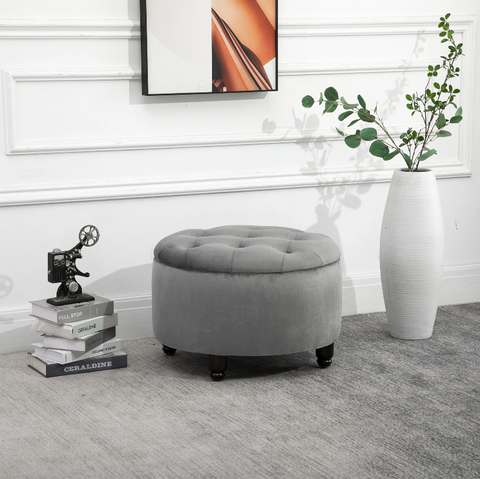 Rootz Hocker - Pouf - Footrest - Stool - Storage - Polyester - Wood - Dark Gray - 61 x 61 x 41.5 cm