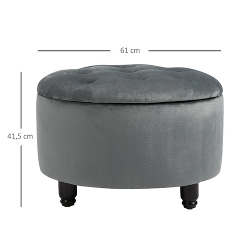 Rootz Hocker - Pouf - Footrest - Stool - Storage - Polyester - Wood - Dark Gray - 61 x 61 x 41.5 cm