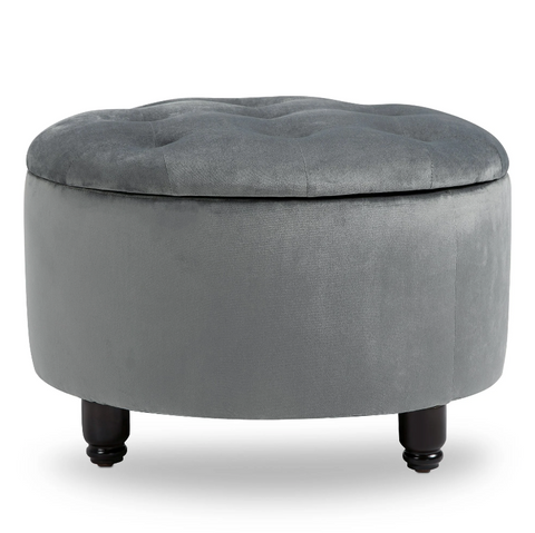 Rootz Hocker - Pouf - Footrest - Stool - Storage - Polyester - Wood - Dark Gray - 61 x 61 x 41.5 cm