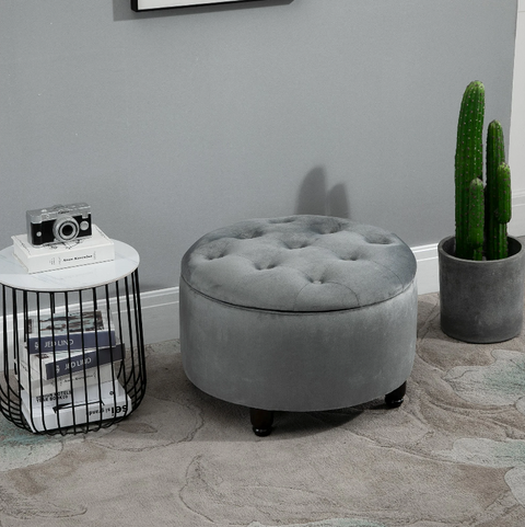 Rootz Hocker - Pouf - Footrest - Stool - Storage - Polyester - Wood - Dark Gray - 61 x 61 x 41.5 cm