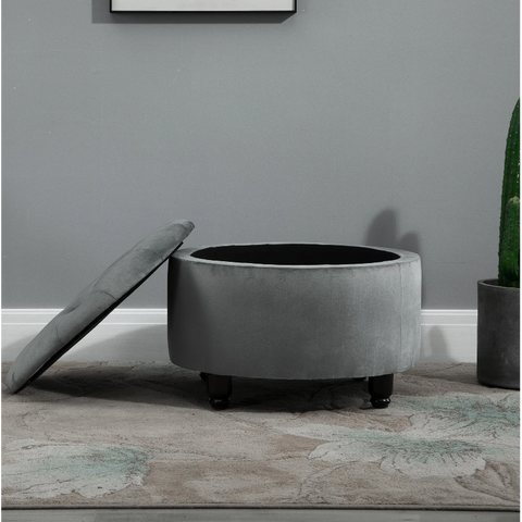 Rootz Hocker - Pouf - Footrest - Stool - Storage - Polyester - Wood - Dark Gray - 61 x 61 x 41.5 cm
