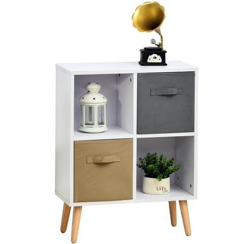 Rootz Storage Cabinet - Compartment Cabinet - Kitchen Cabinet - 2 Open Compartments - 2 Fabric Drawers - White - Brown - 54.5 x 24 x 69.5 cm