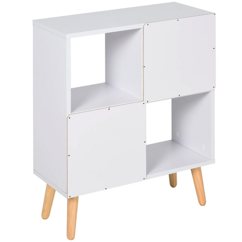 Rootz Storage Cabinet - Compartment Cabinet - Kitchen Cabinet - 2 Open Compartments - 2 Fabric Drawers - White - Brown - 54.5 x 24 x 69.5 cm