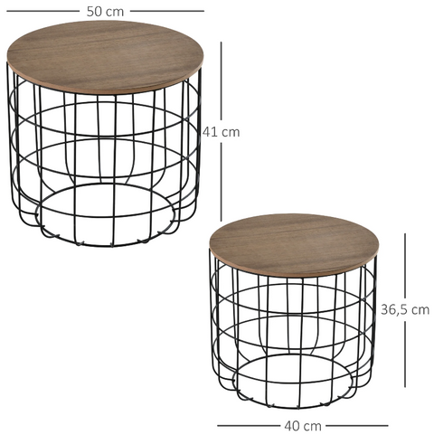 Rootz Side Tables - Coffee Tables - Set Of 2 - Steel - Processed Wood - Black - Brown