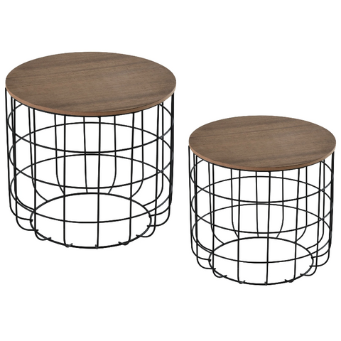 Rootz Side Tables - Coffee Tables - Set Of 2 - Steel - Processed Wood - Black - Brown