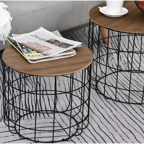 Rootz Side Tables - Coffee Tables - Set Of 2 - Steel - Processed Wood - Black - Brown
