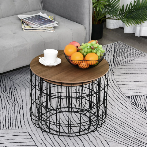 Rootz Side Tables - Coffee Tables - Set Of 2 - Steel - Processed Wood - Black - Brown
